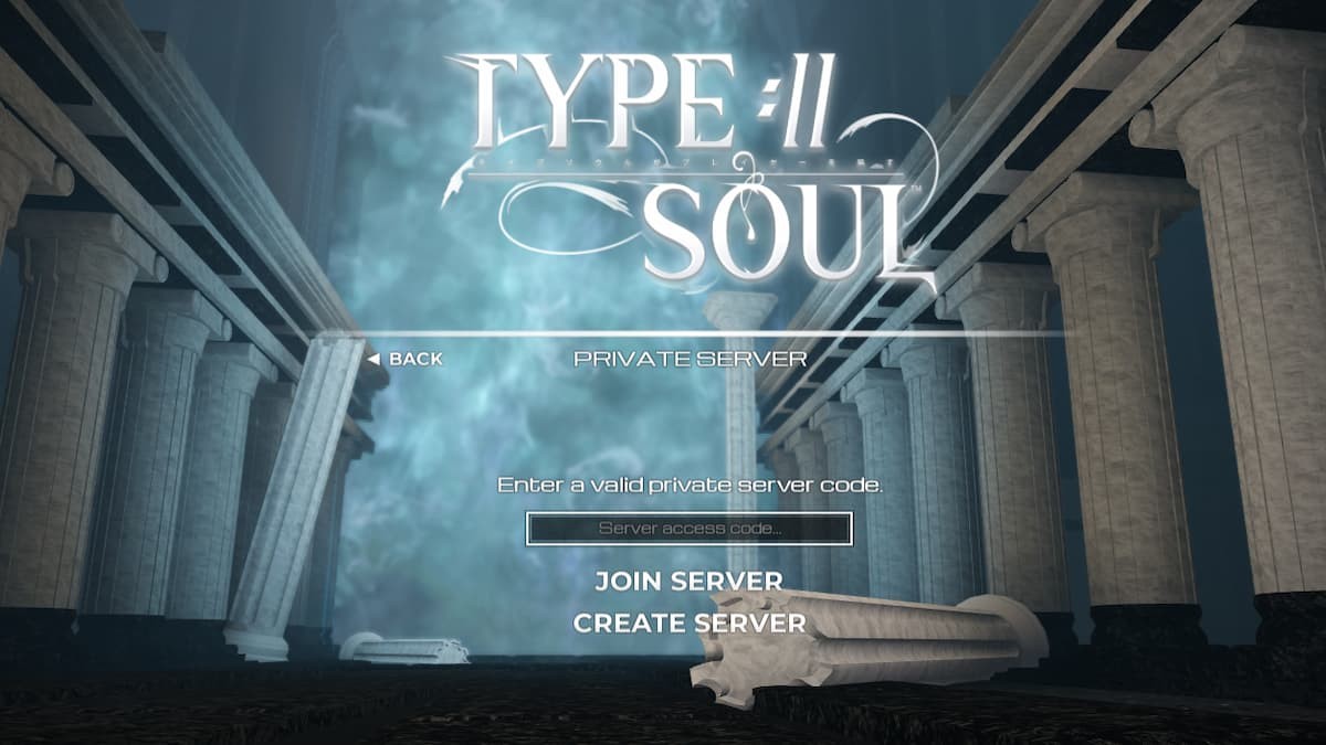 Giao diện nhập mã code để tham gia server riêng trong game Type Soul trên Roblox