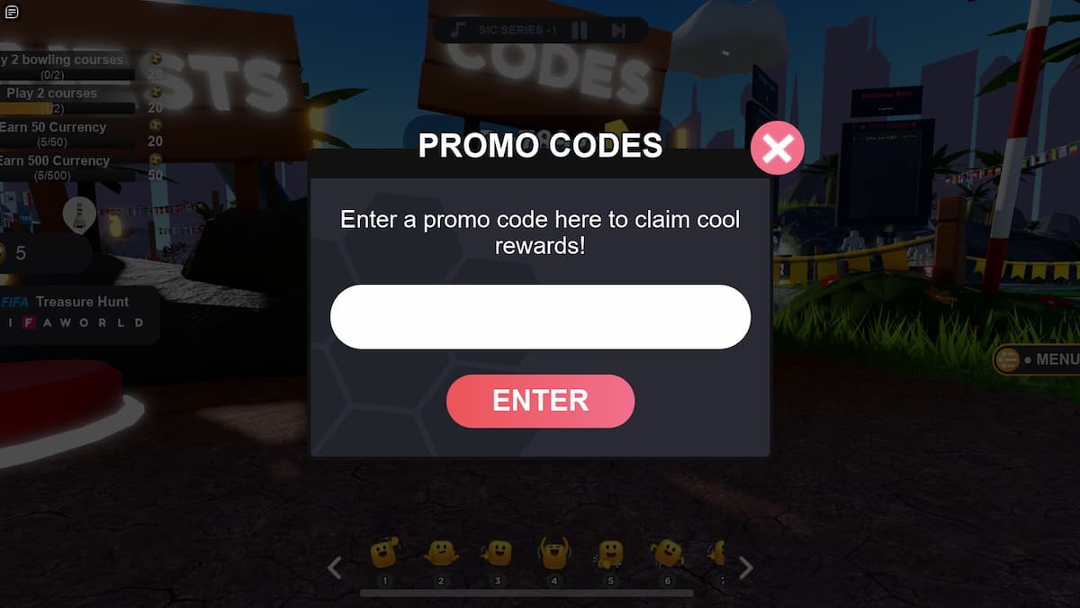 Giao diện nhập mã promo code trong FIFA World Roblox để nhận quà