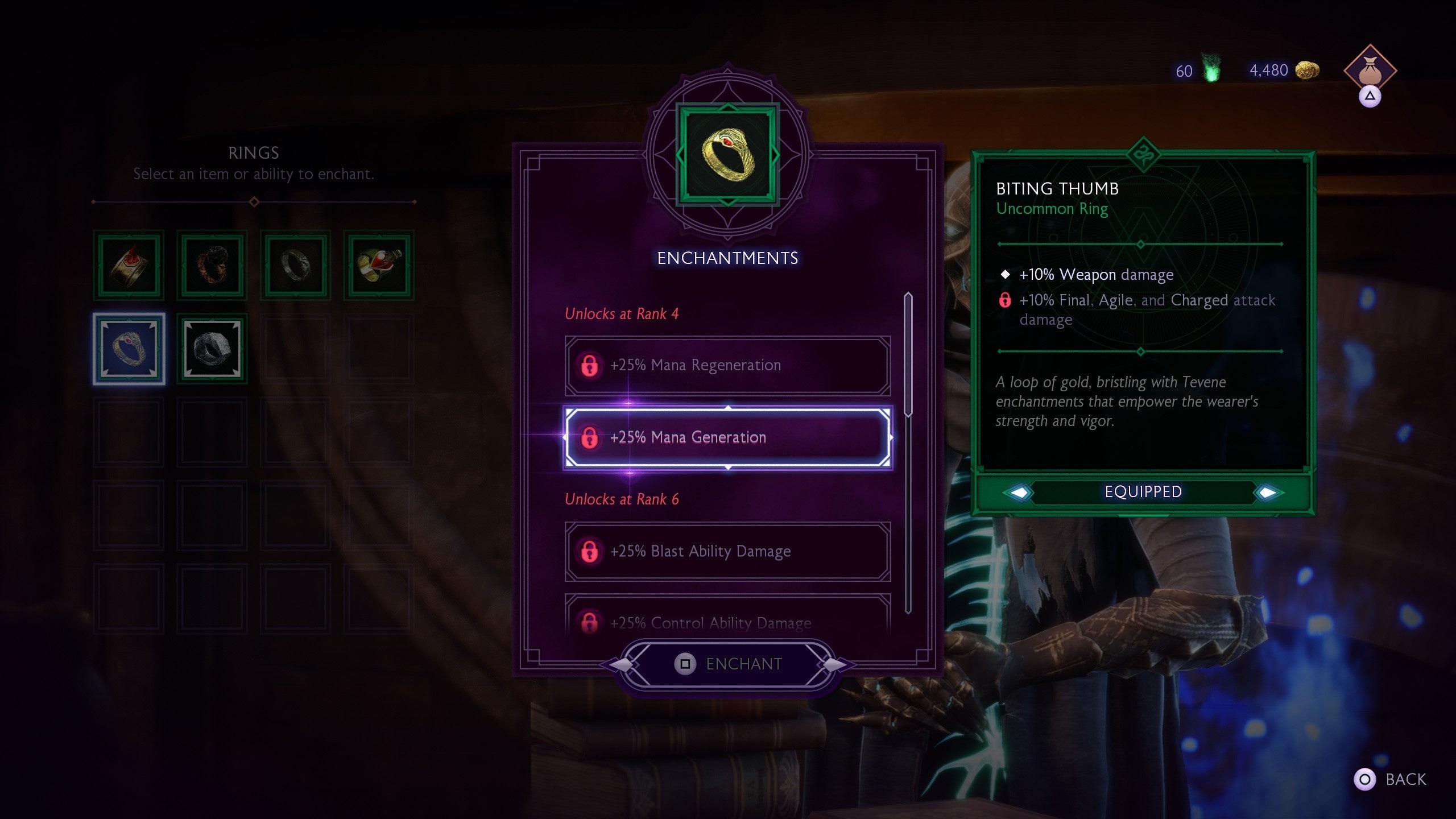 Giao diện phù phép vũ khí cho Mage trong Dragon Age: The Veilguard