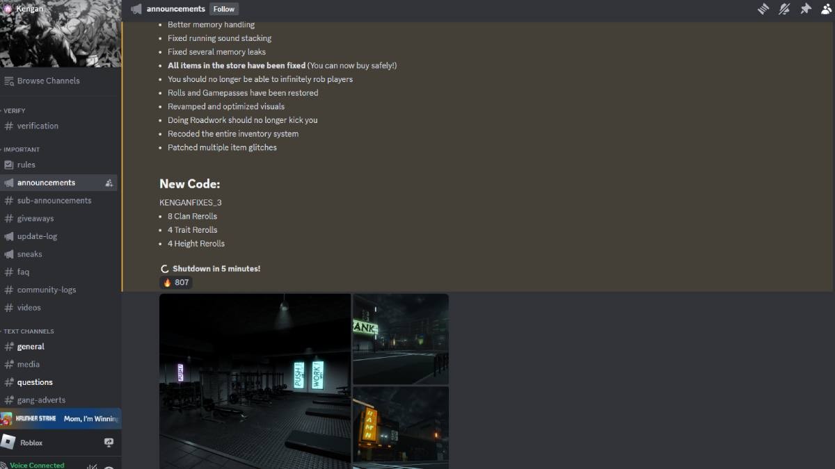 Giao diện server Kengan Discord với các kênh thông tin và thảo luận