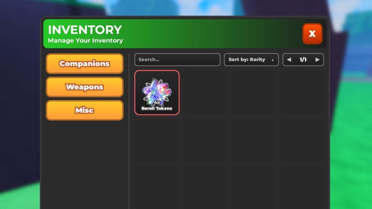 Giao diện sử dụng Reroll Tokens để đổi Thuộc tính trong Anime Simulator Roblox