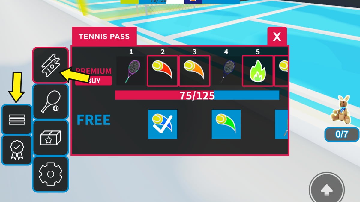 Giao diện Tennis Pass trong AO Adventure hiển thị phần thưởng theo cấp độ