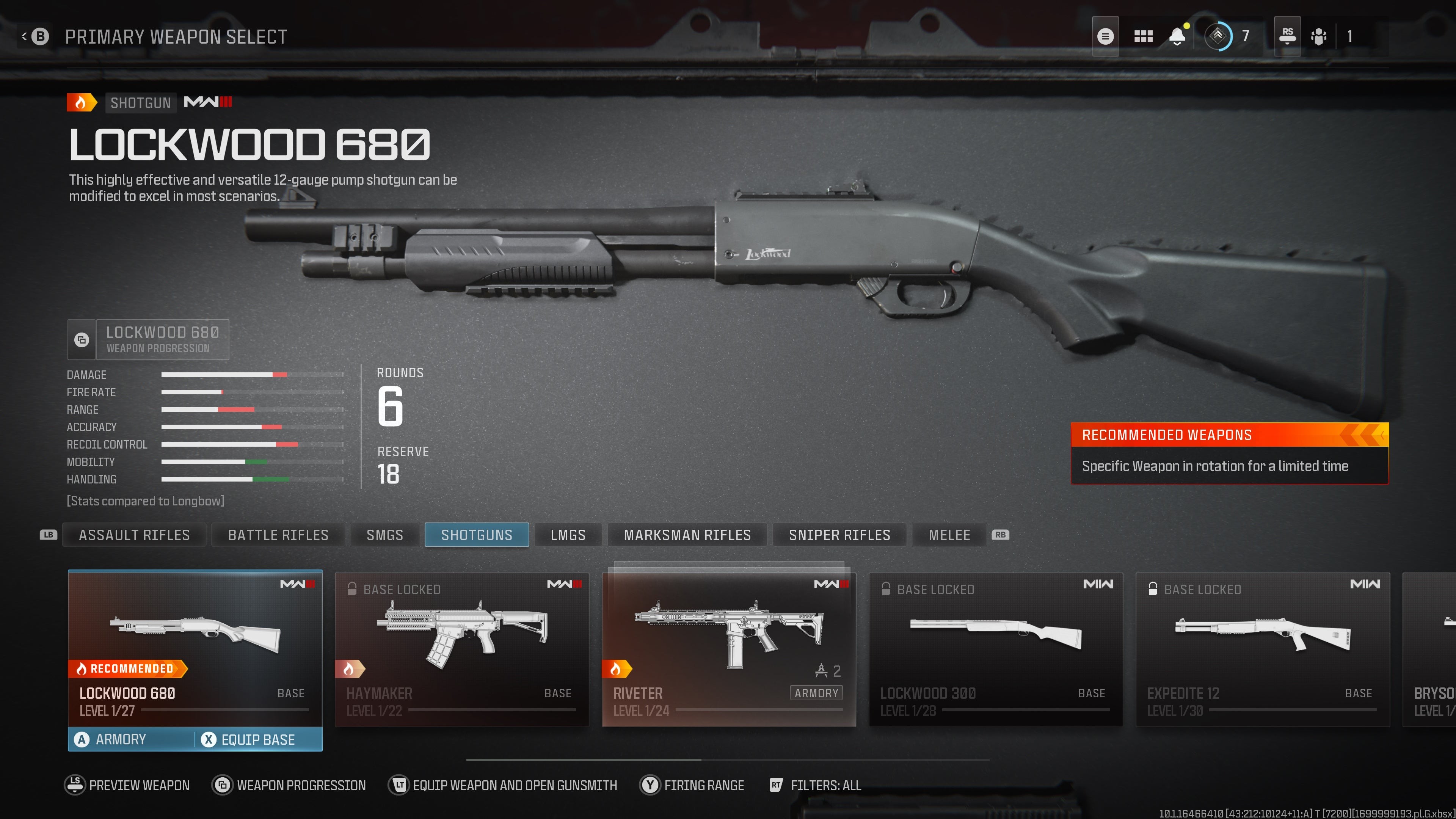 Giao diện thông số shotgun Lockwood 680 trong menu Modern Warfare 3