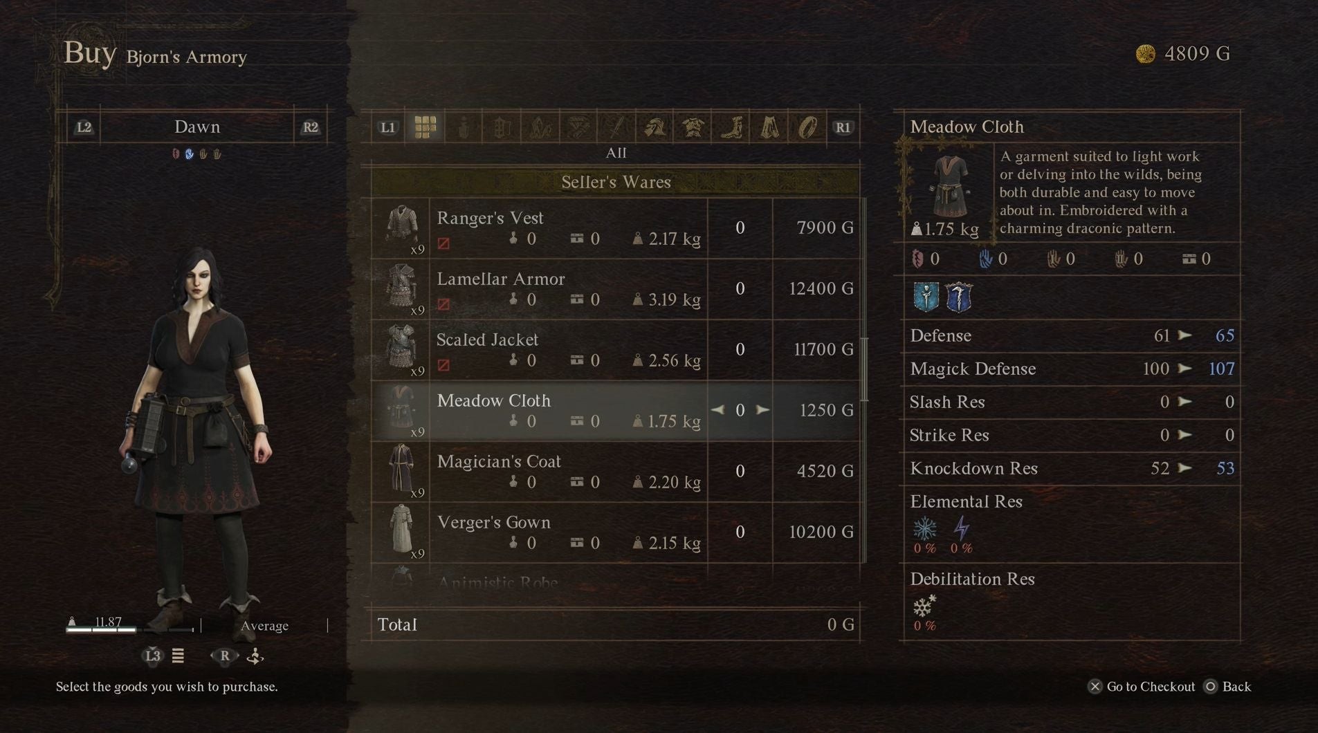 Giao diện trang bị cho Pawn trong Dragon's Dogma 2 với các chỉ số