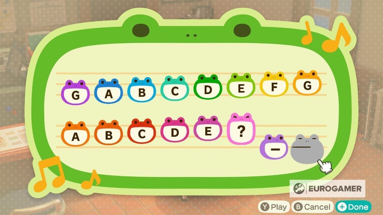Giao diện Trình tạo Giai điệu Hòn đảo hình nốt nhạc ếch trong Animal Crossing New Horizons
