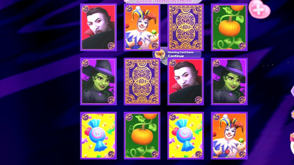 Giao diện trò chơi Ghép Thẻ Bài trong Royale High Halloween 2024