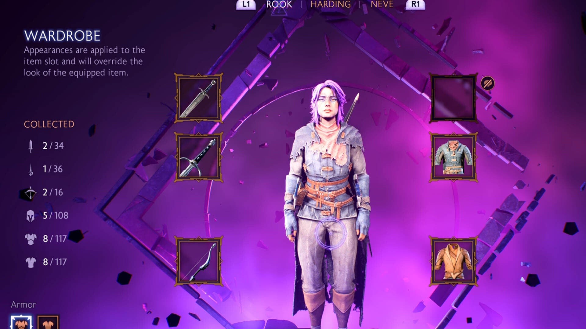 Giao diện Tủ đồ transmog cho nhân vật Rook trong Dragon Age The Veilguard