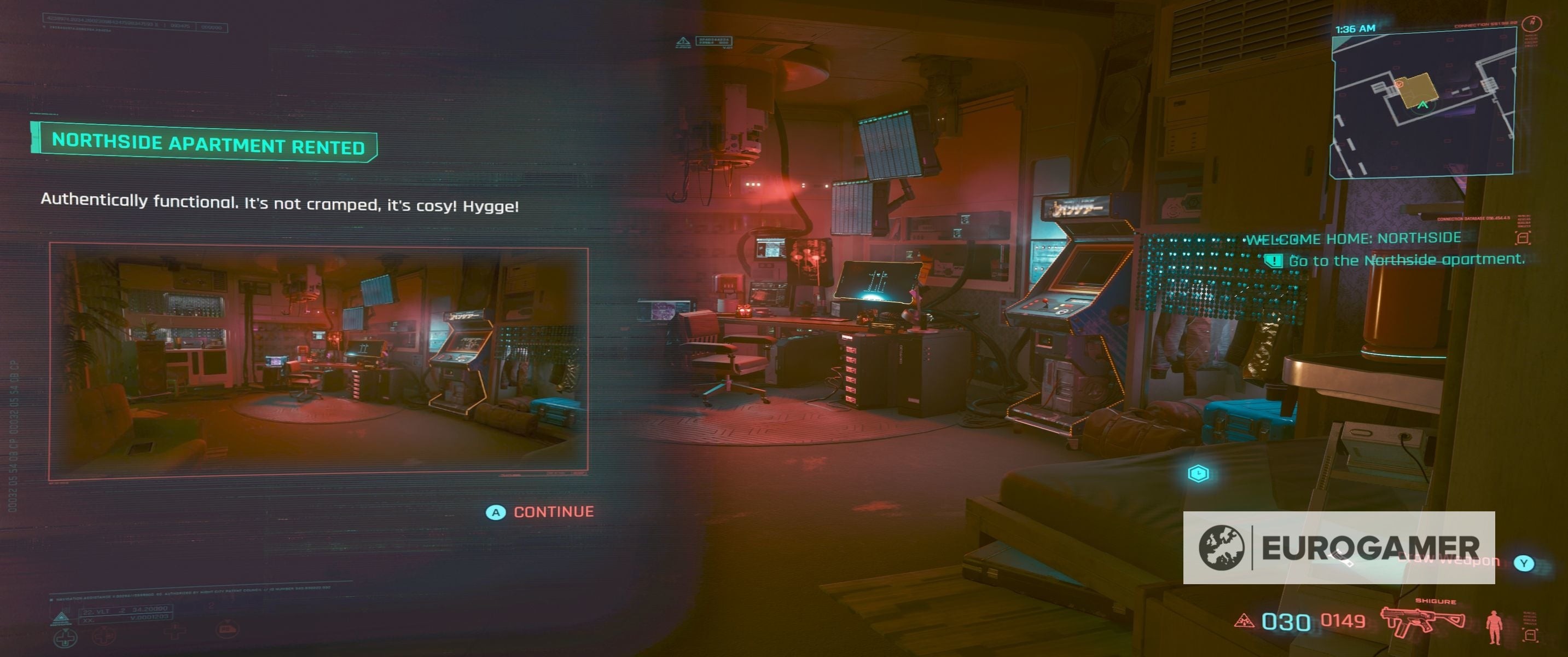 Giao diện tương tác tại cửa căn hộ cho thuê ở The Glen Heywood trong Cyberpunk 2077 yêu cầu thanh toán