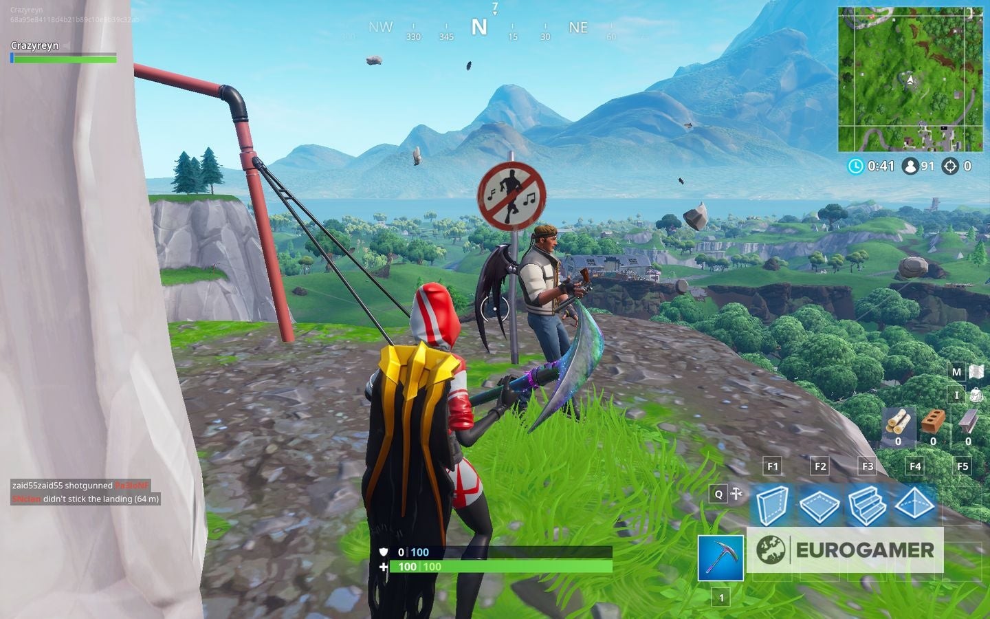 Góc nhìn khác của biển báo cấm nhảy tại vách đá gần Salty Springs, Fortnite