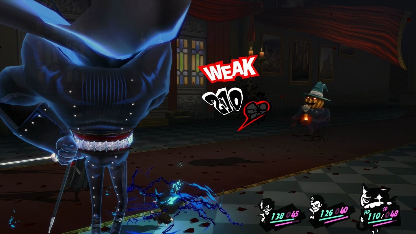 Hệ thống chiến đấu theo lượt trong Persona 5 với nhân vật chính và đồng đội tấn công Shadow