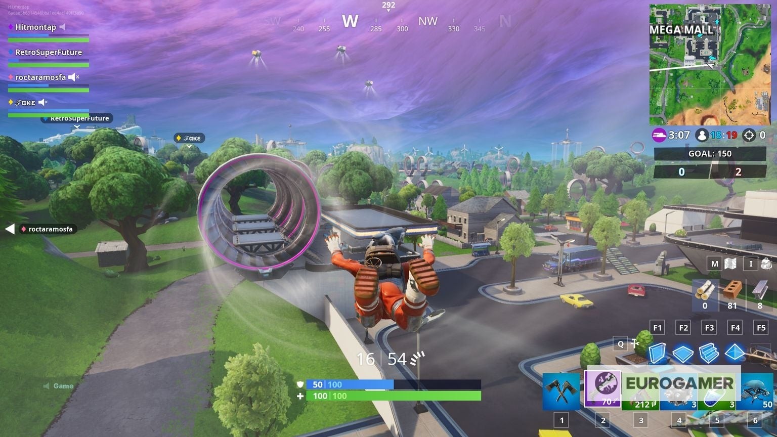 Hệ thống luồng gió Slipstream xung quanh khu vực Mega Mall trong Fortnite