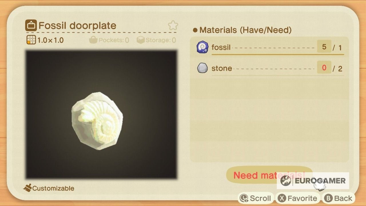 Hình ảnh Biển cửa Hóa thạch (Fossil Doorplate) được treo trên tường trong Animal Crossing