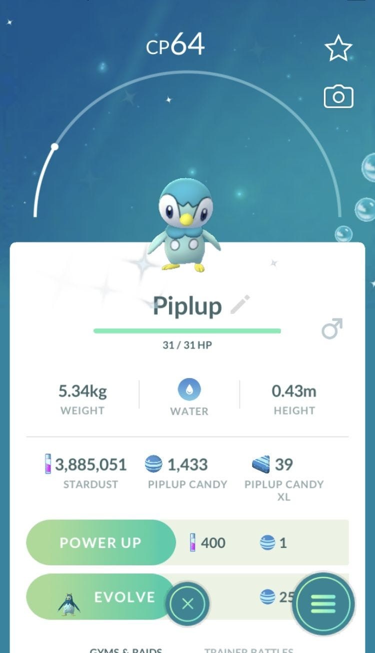 Hình ảnh cận cảnh Piplup Shiny trong Pokémon Go