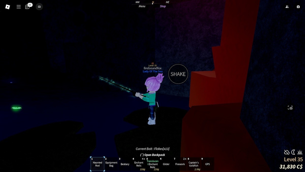 Hình ảnh câu cá tại khu vực Vực Sâu trong game Roblox Fisch