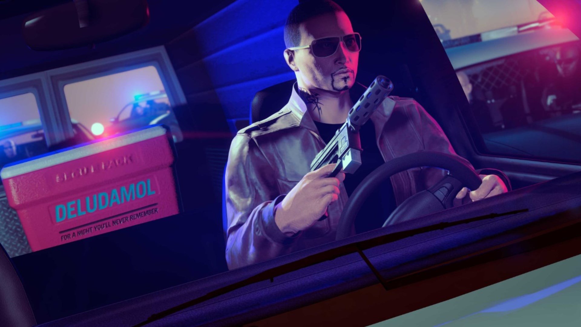 Hình ảnh chính thức của Rockstar về một nhân vật cầm súng trong taxi