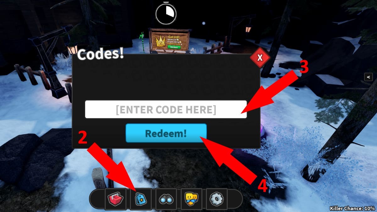 Hình ảnh hướng dẫn nhập mã code trong Roblox Survive the Slasher