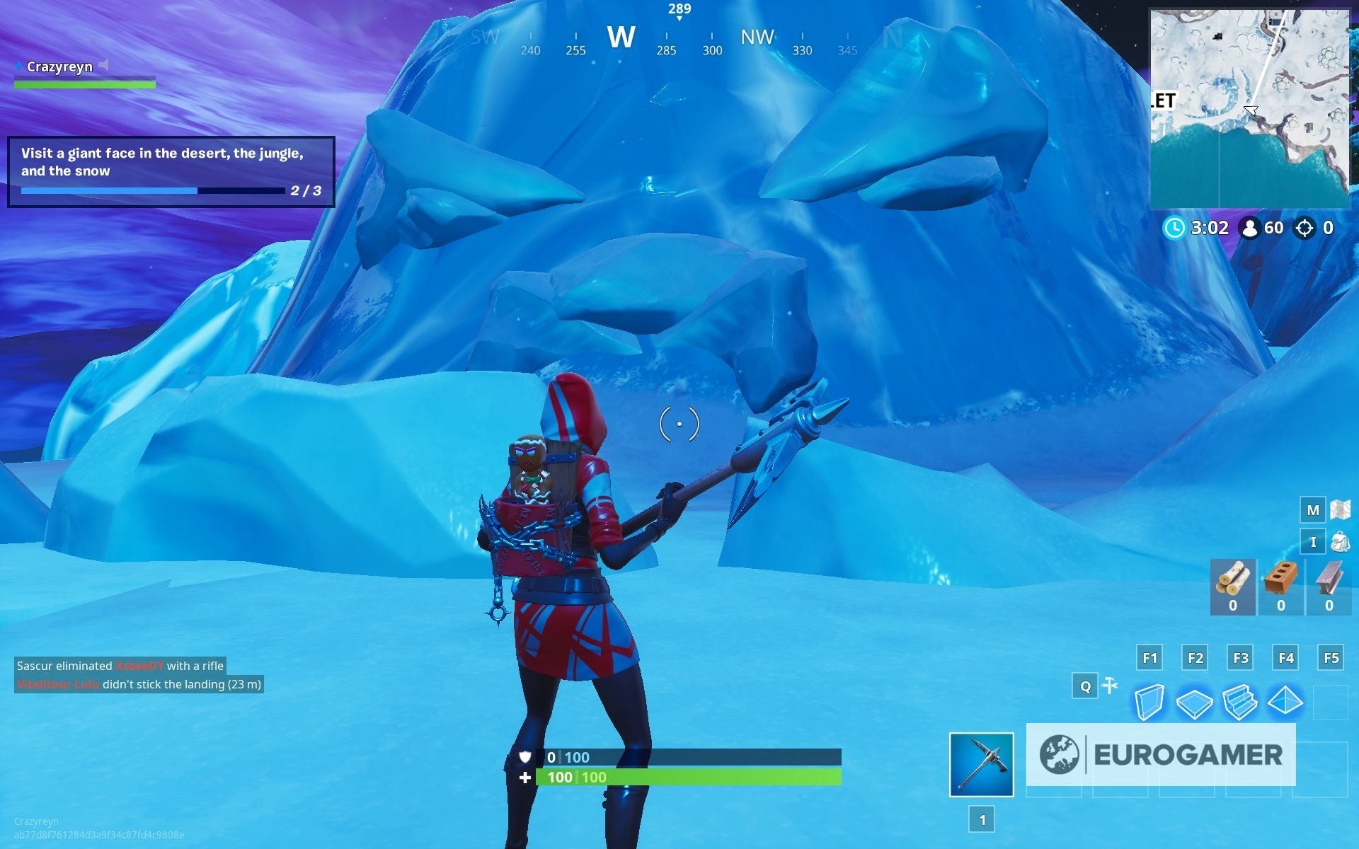 Hình ảnh khuôn mặt khổng lồ khắc trên vách đá băng tuyết Fortnite
