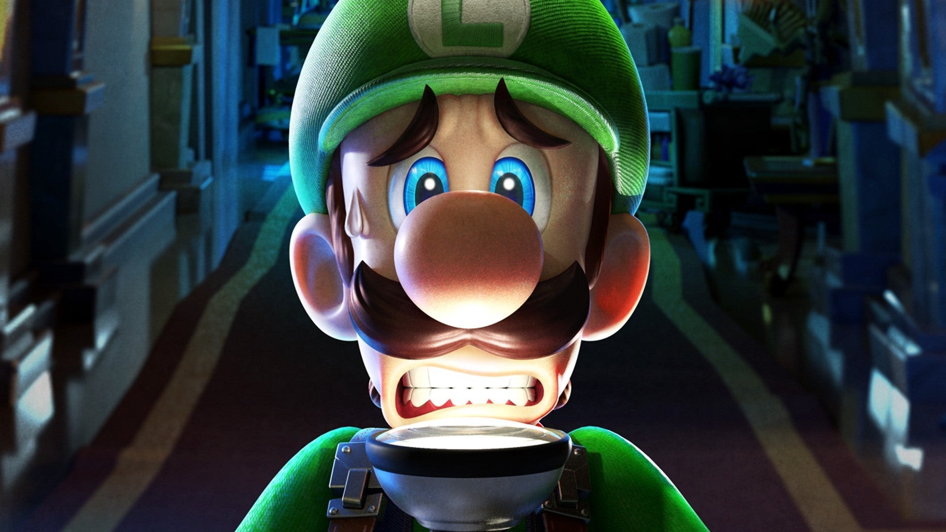 Hình ảnh Luigi cầm đèn pin đầy sợ hãi trong game Luigi's Mansion 3 do Next Level Games phát triển