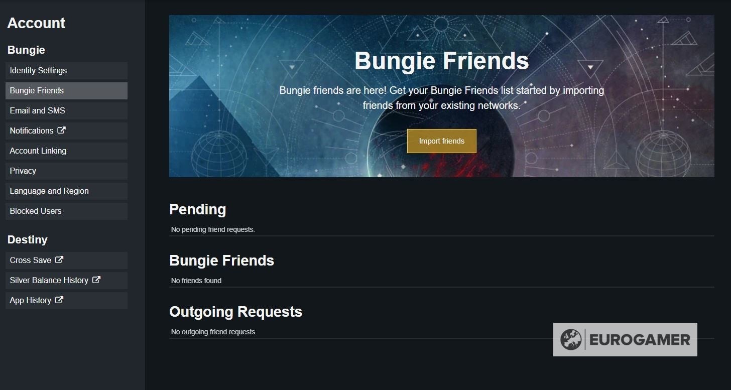 Hình ảnh minh họa cách thêm Bungie Friends trong Destiny 2