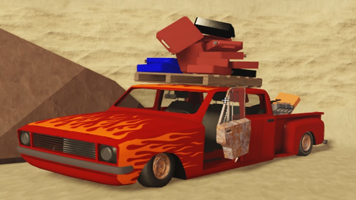 Hình ảnh một chiếc xe tải đang bốc cháy trong A Dusty Trip