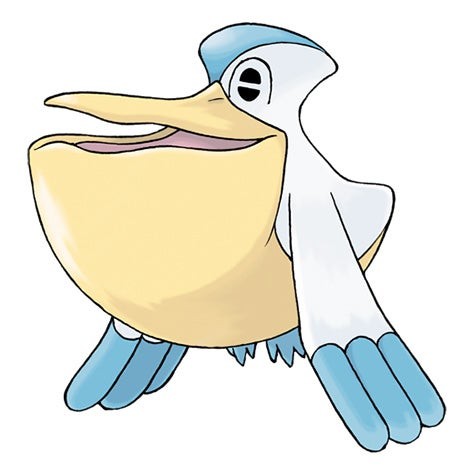 Hình ảnh Pokémon Pelipper - dạng tiến hóa của Wingull với chiếc mỏ lớn đặc trưng trong Pokémon Go