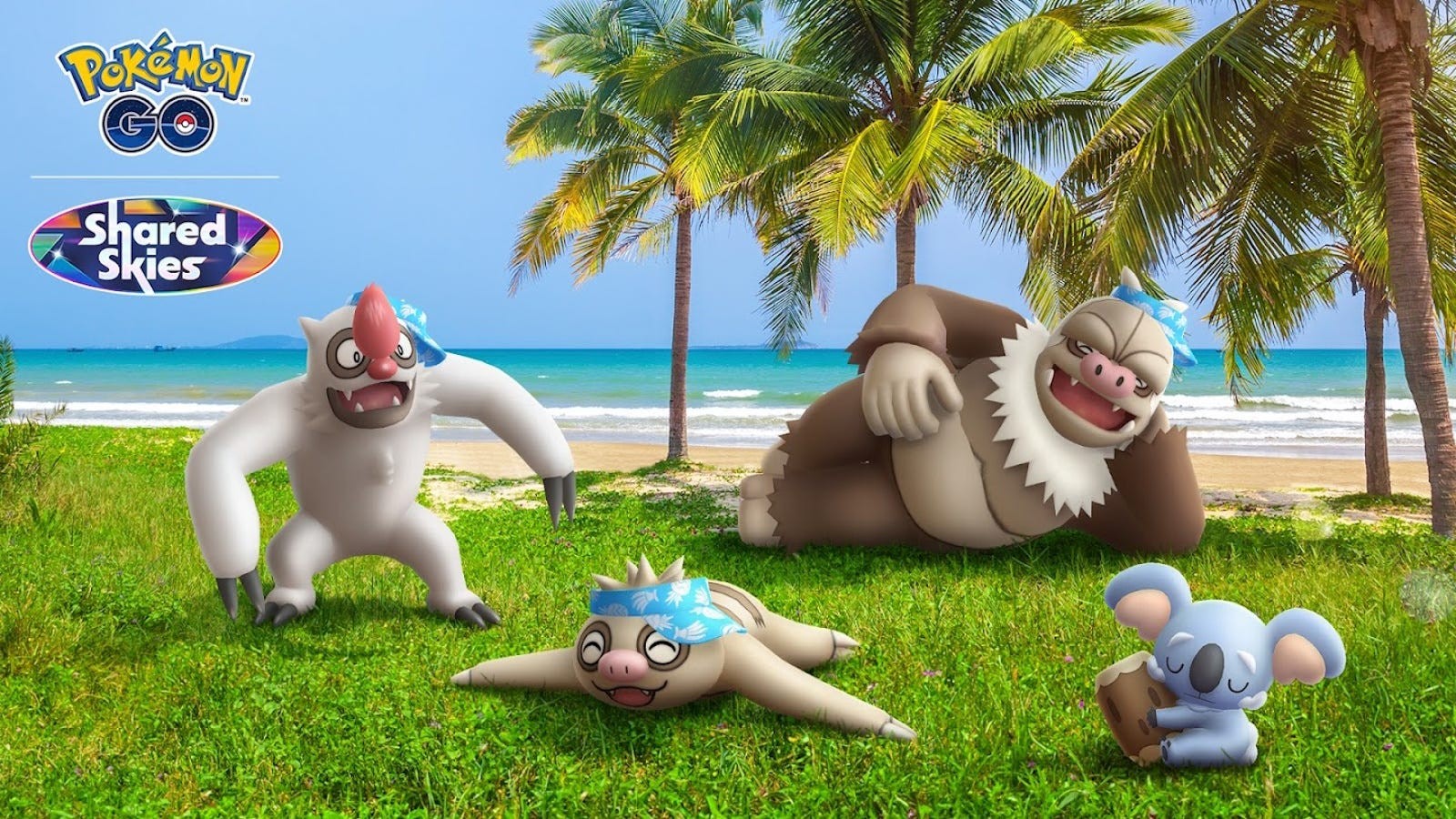 Hình ảnh quảng cáo sự kiện Slumbering Sands Pokémon Go có Slakoth và Slaking