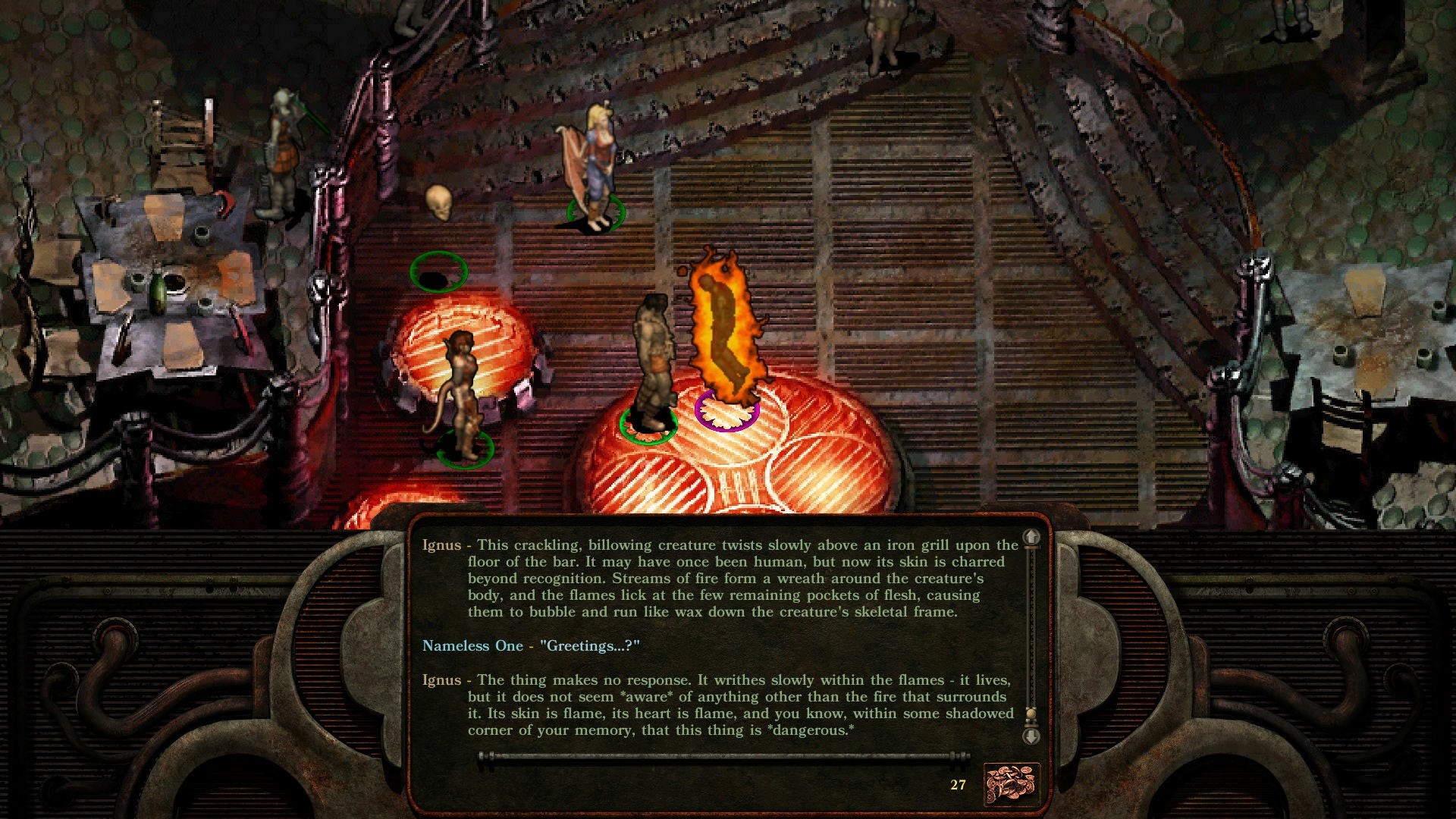 Hình ảnh The Nameless One nói chuyện với Ignus trong Planescape Torment: Enhanced Edition