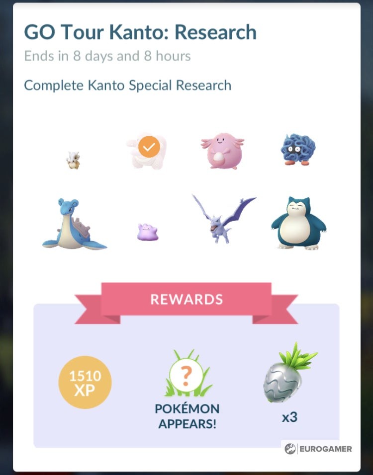 Hình ảnh thử thách bộ sưu tập nghiên cứu trong Pokémon Go Tour: Kanto