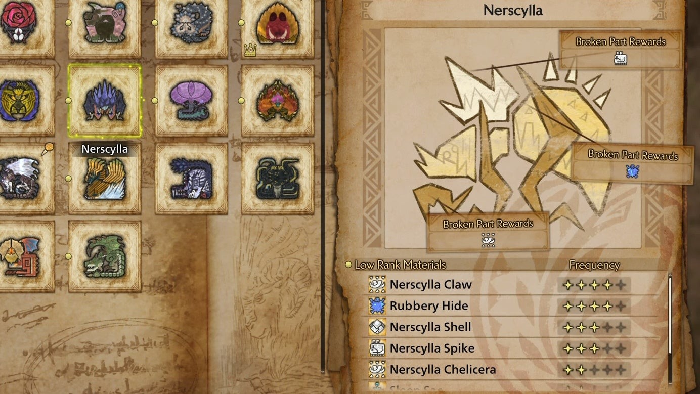 Hình ảnh thu thập nguyên liệu từ xác Nerscylla trong Monster Hunter Wilds