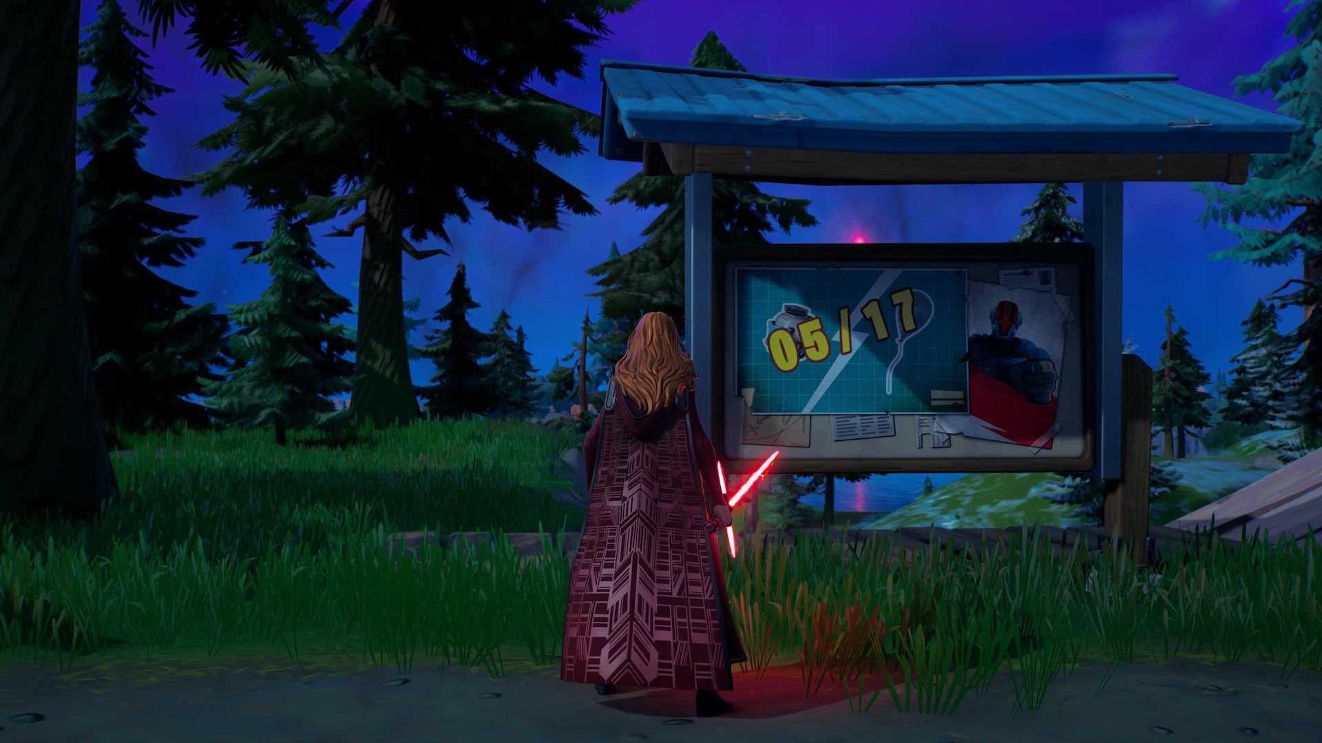 Hình ảnh Trạm Gây Quỹ Fortnite trong game giống như bảng thông báo