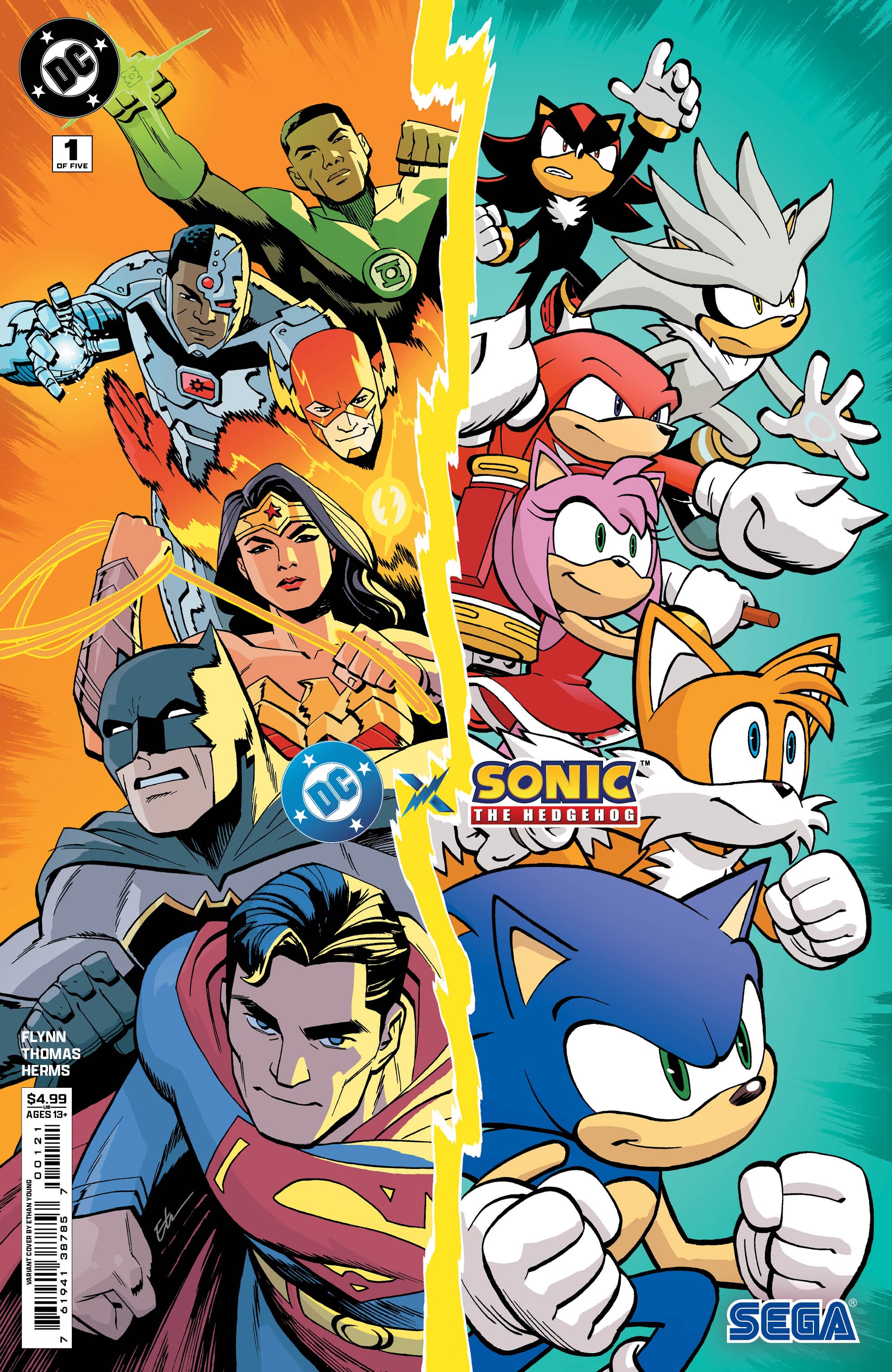 Hình ảnh trang bìa truyện tranh Sonic và DC comic crossover
