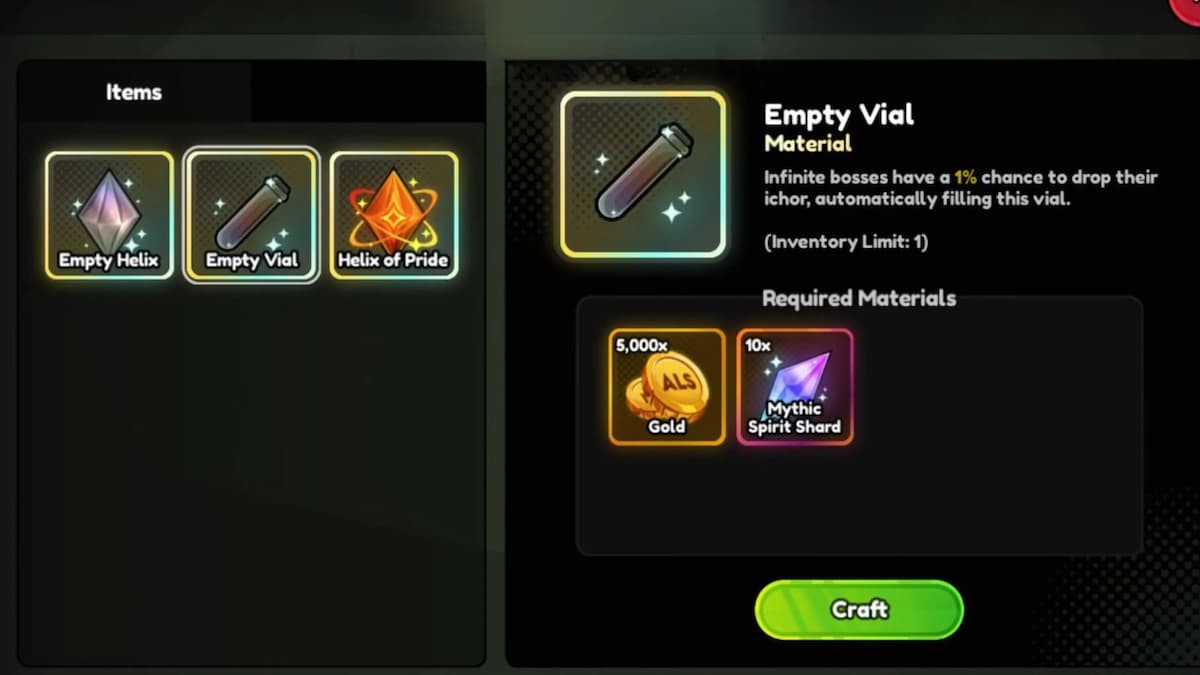 Hình ảnh vật phẩm Empty Vial trong Anime Last Stand trước khi được làm đầy
