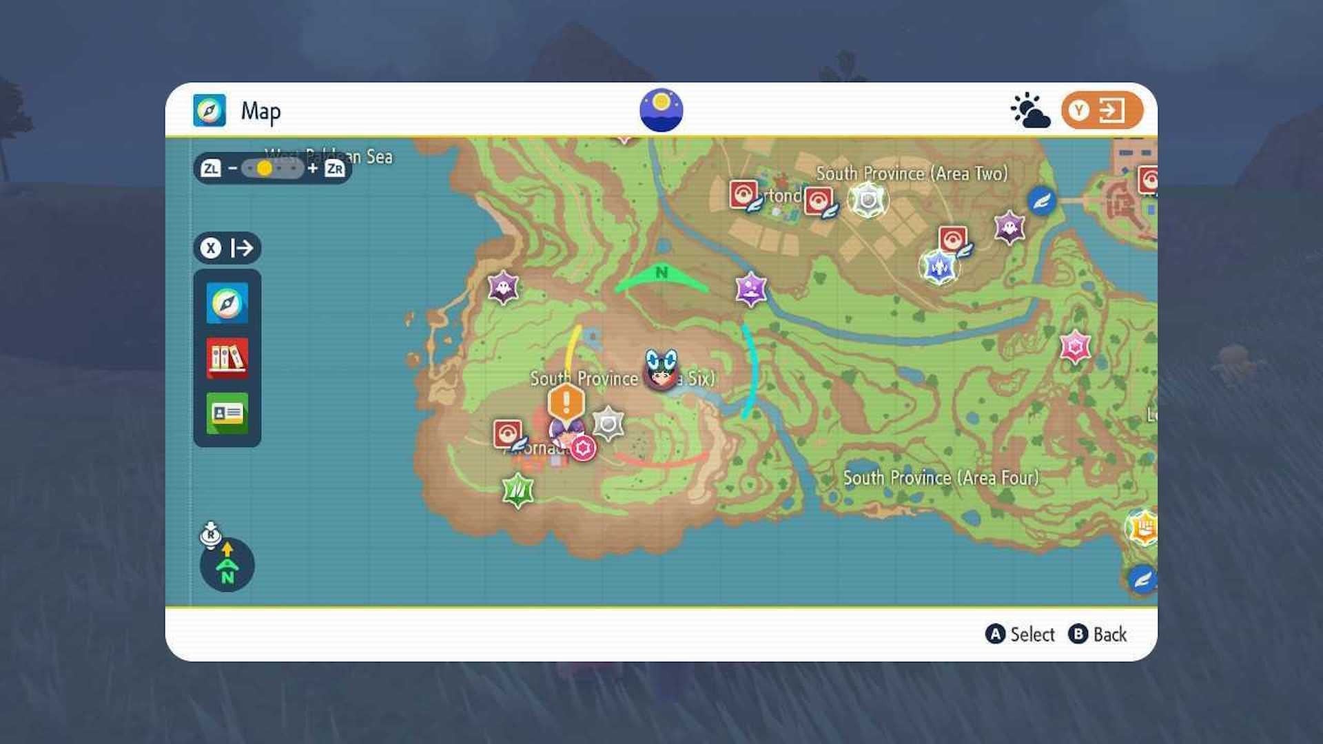 Hình ảnh vật phẩm Shiny Stone (Đá Ánh Sáng) nằm bên bờ hồ nhỏ gần thác nước trong Pokémon Scarlet &amp; Violet