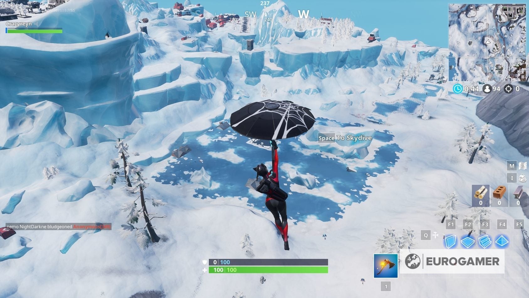 Hồ băng Frozen Lake trong Fortnite nhìn từ trên cao