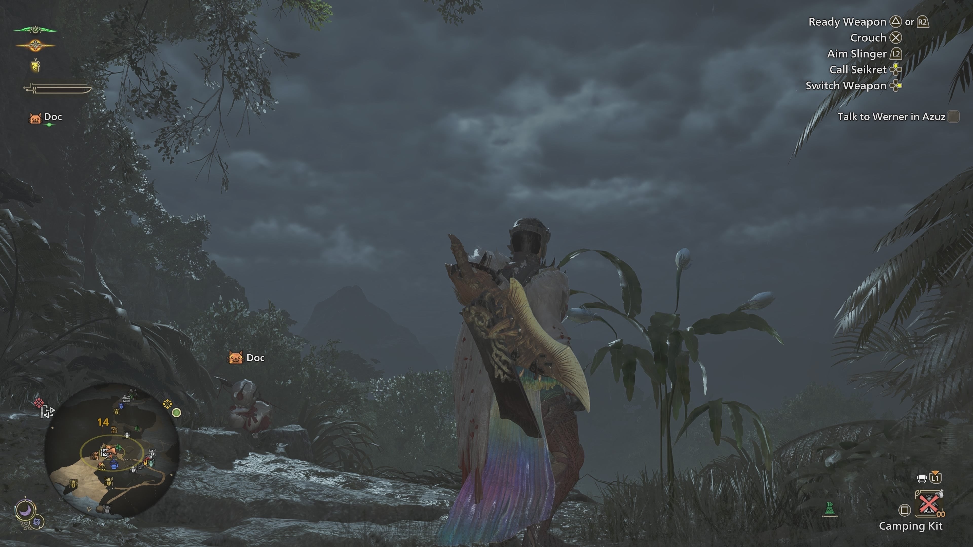 Hoa Dạ Quang nằm trên vách đá giữa khu vực 14 và 17 Rừng Đỏ Thẫm Monster Hunter Wilds