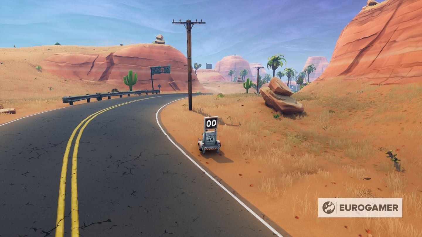 Hoàn thành thử thách tốc độ tại biển báo Radar Fortnite Paradise Palms