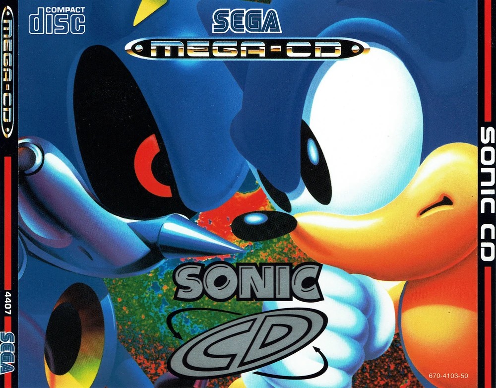 Hộp đĩa của Sonic CD phiên bản châu Âu với Metal Sonic đối đầu Sonic
