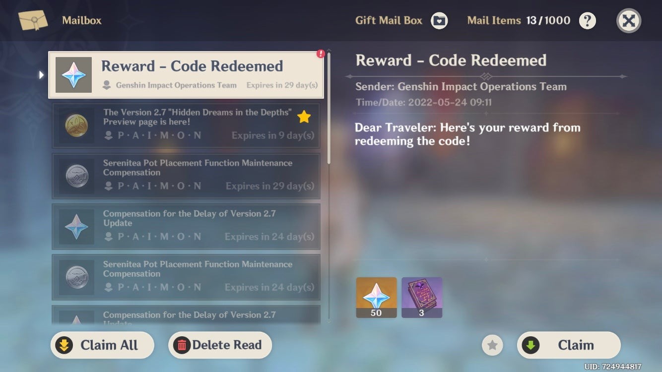 Hướng dẫn đổi mã code trong Genshin Impact