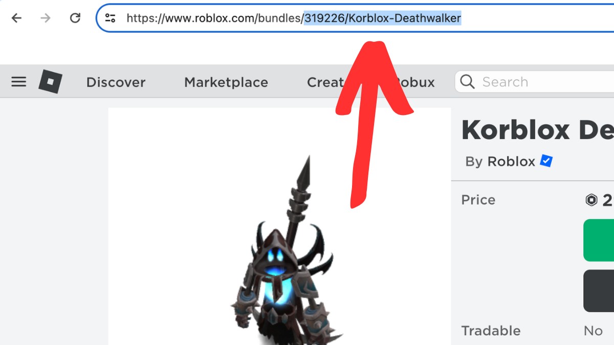 Hướng dẫn sử dụng code outfit Roblox bằng cách thay đổi ID trên URL Marketplace