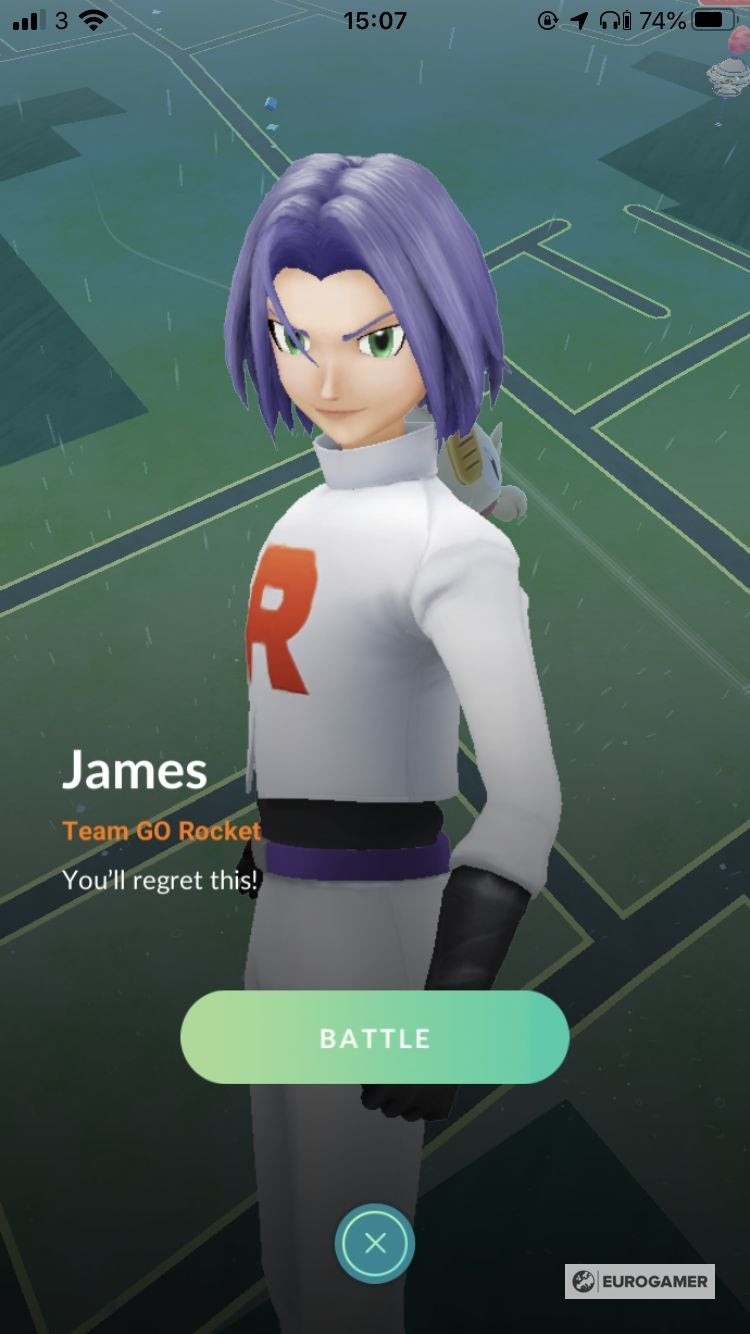James xuất hiện sau khi đánh bại Jessie trong Pokémon Go