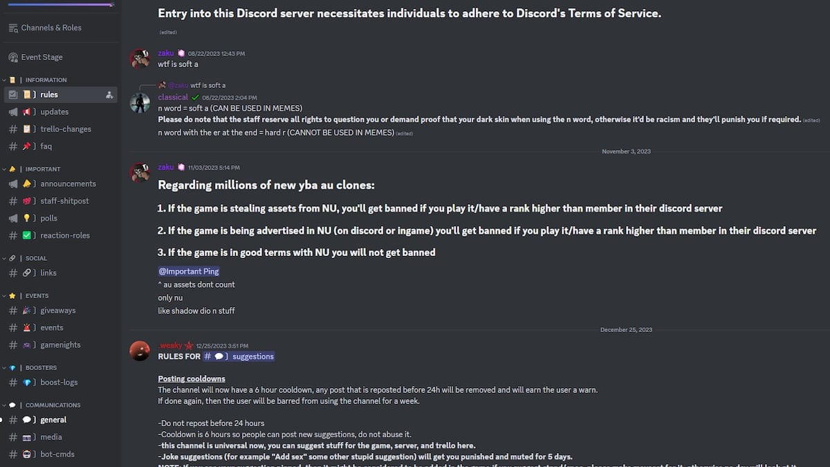 Kênh chat trên Discord YBA NU