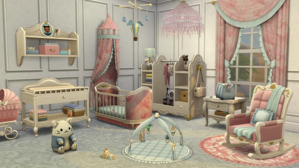 Không gian phòng trẻ em The Sims 4 với đồ nội thất cổ điển từ Storybook Nursery Kit
