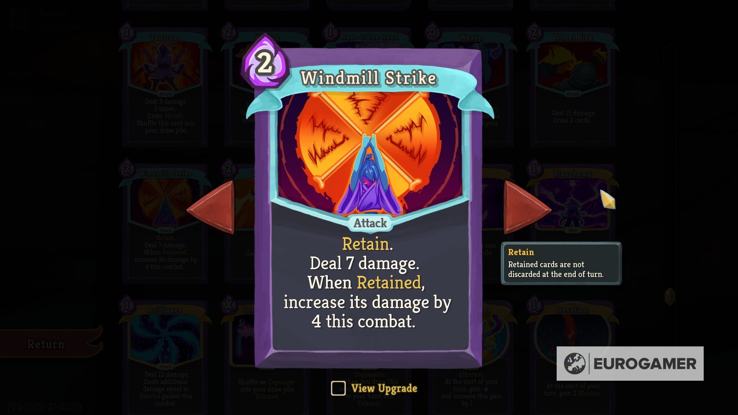 Lá bài Windmill Strike - Tăng sát thương khi giữ lại trong Slay the Spire