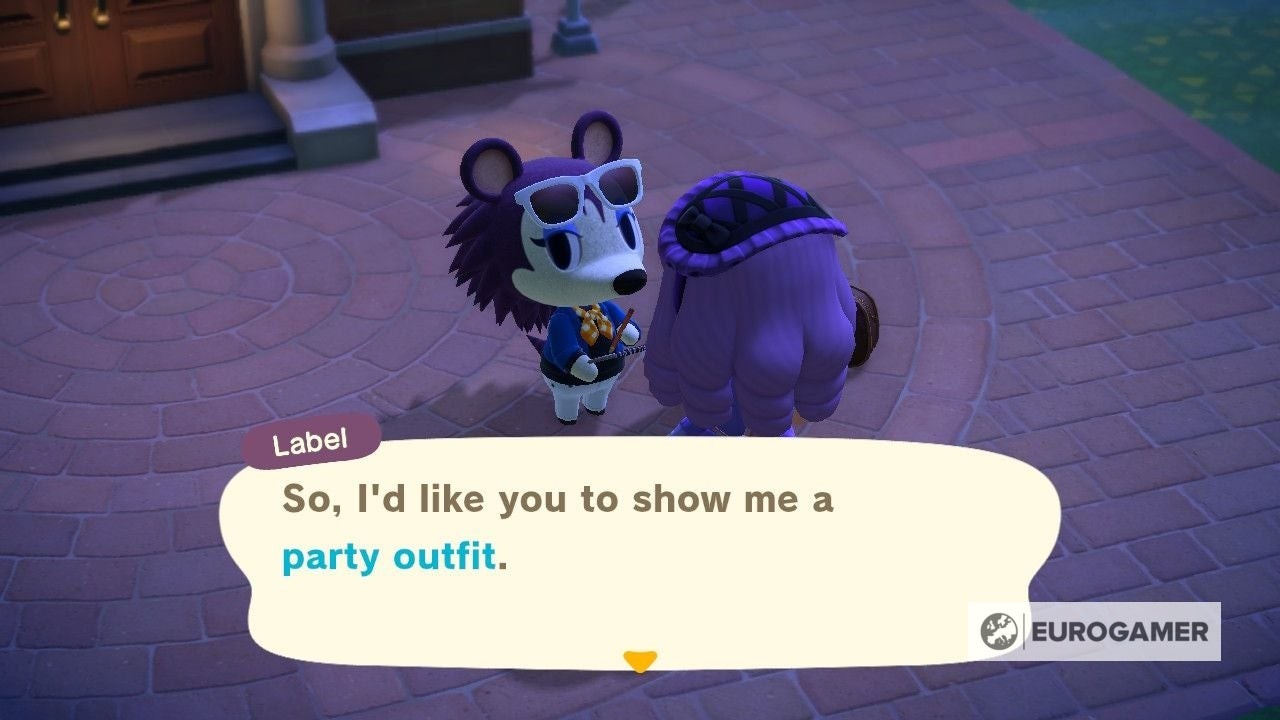 Label giải thích về thử thách thời trang cho người chơi trong Animal Crossing