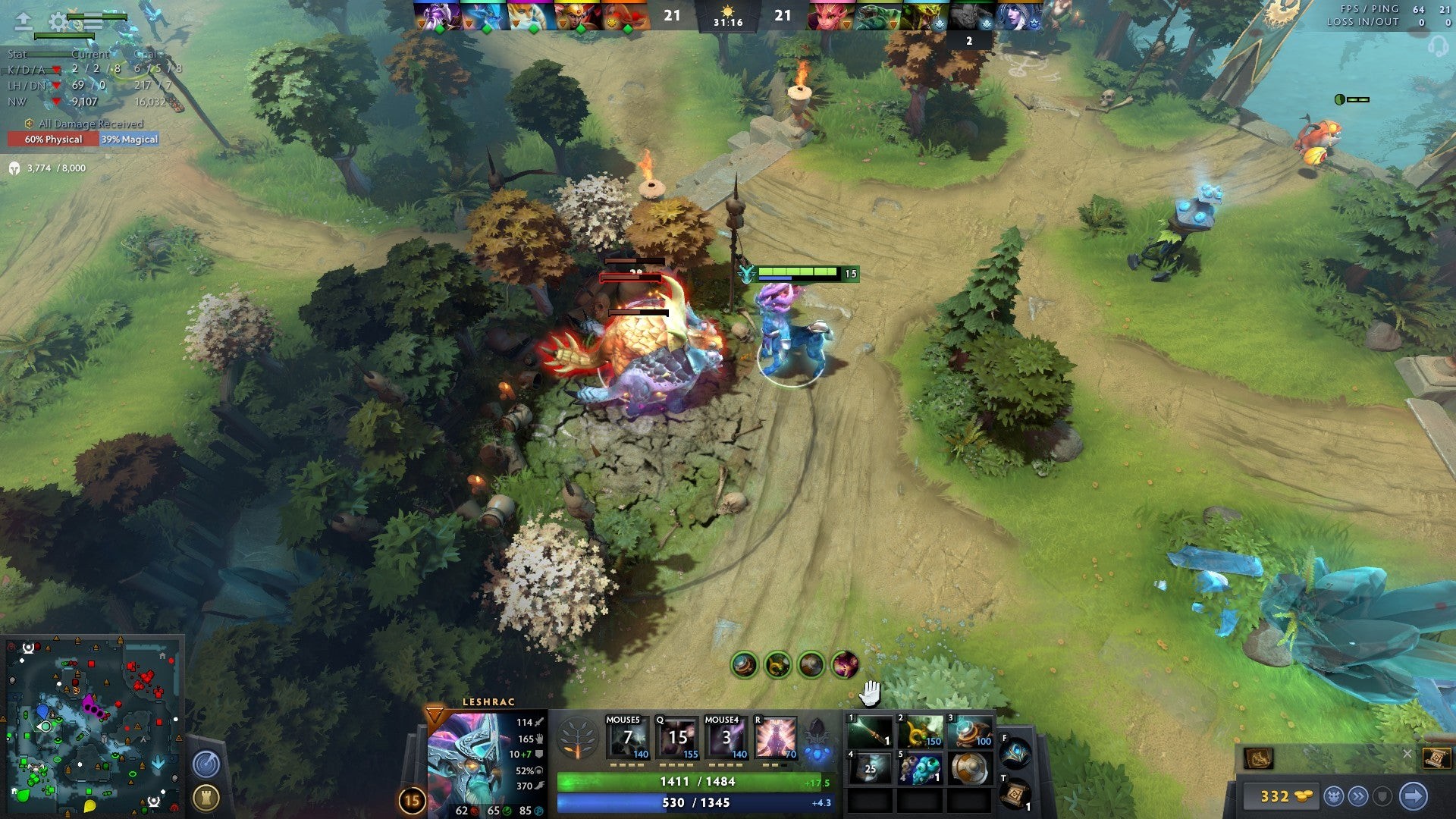 Leshrac đang farm quái cổ đại trong Dota 2.