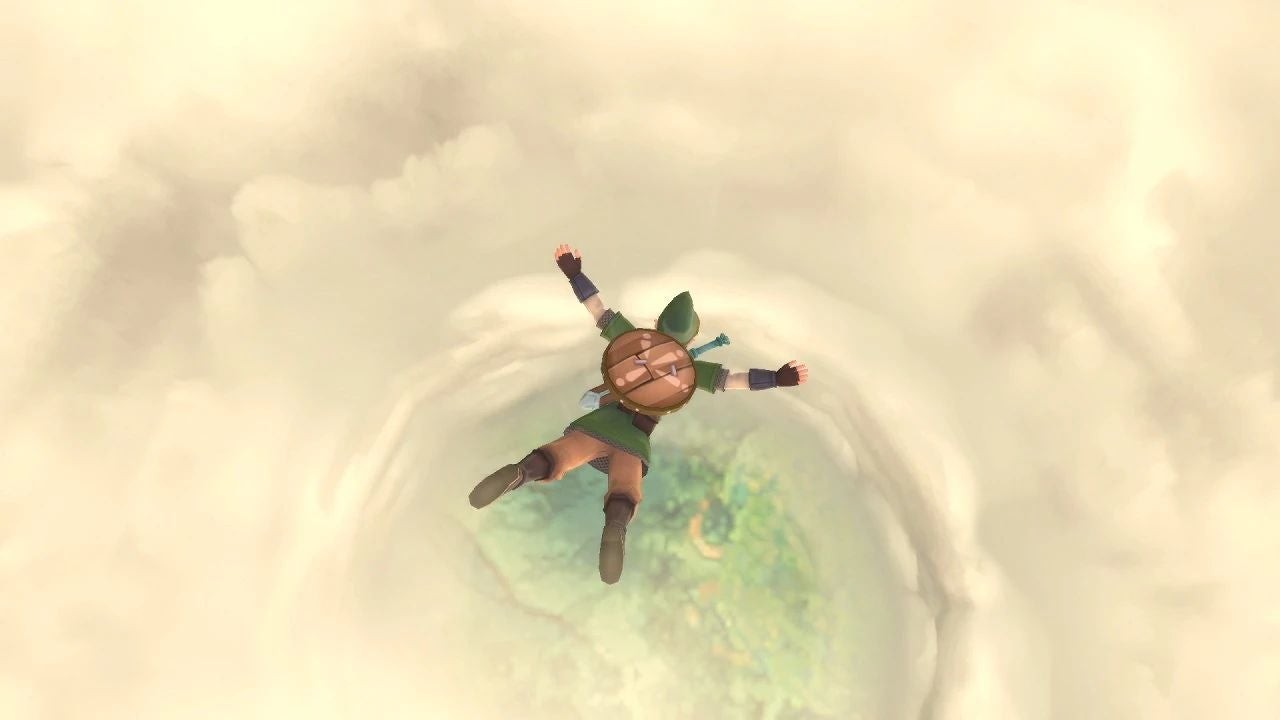Link đang dùng lưới để bắt bọ trong Skyward Sword