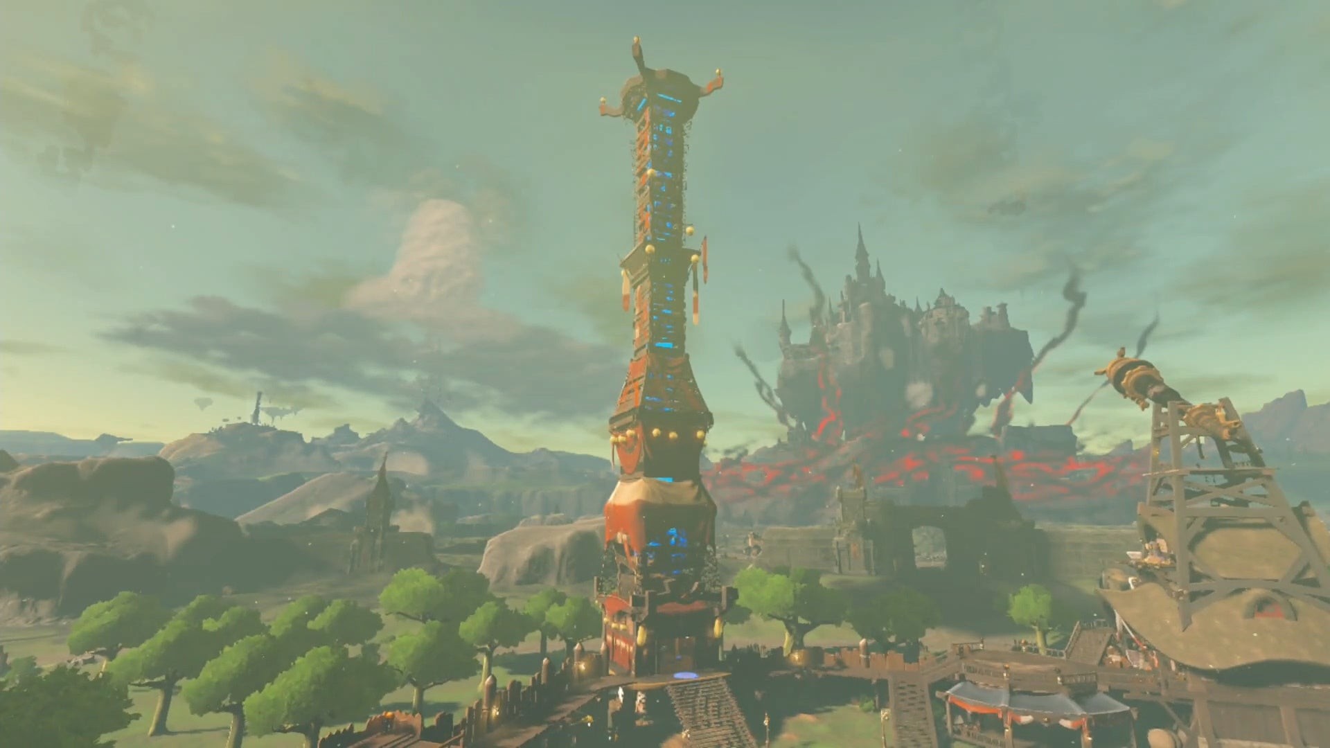 Link đang được phóng lên từ một Tháp Quan Sát trong Zelda Tears of the Kingdom