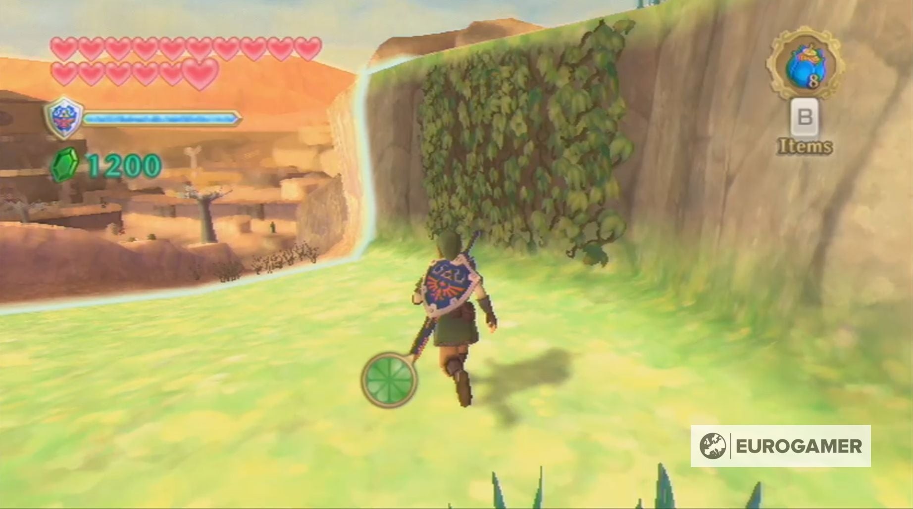 Link kích hoạt Đá Thời Gian Timeshift Stone ở Sa mạc Lanayru Skyward Sword