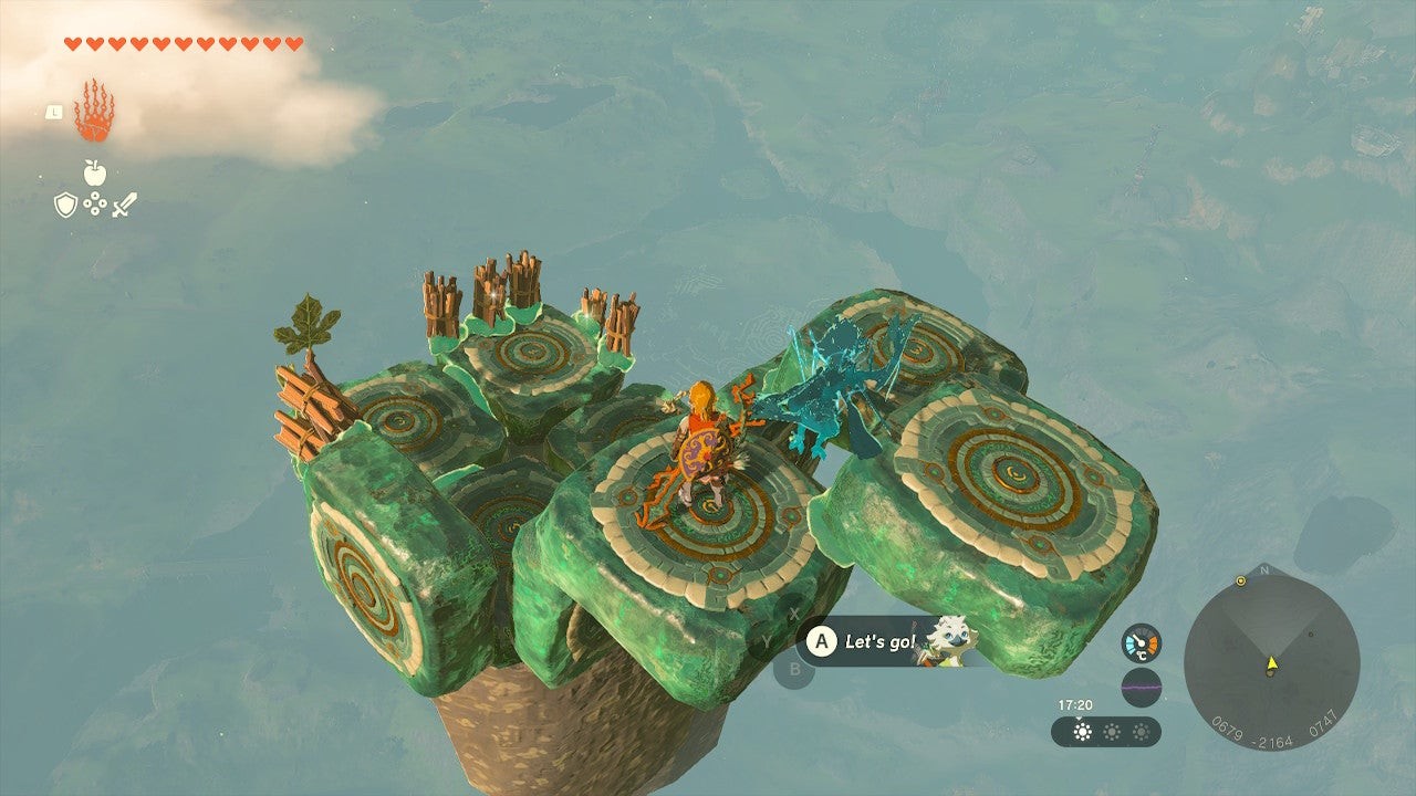 Link nhìn xuống ngôi nhà nổi nguy hiểm của mình trong The Legend of Zelda: Tears of the Kingdom