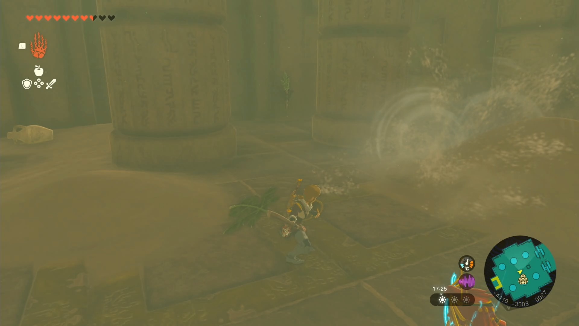 Link sử dụng Korok-Frond Guster để lộ công tắc